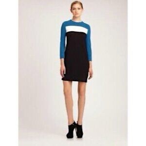 DIANE von Fürstenberg Anis Blue, White and Black Colour Block Dress  Size Medium